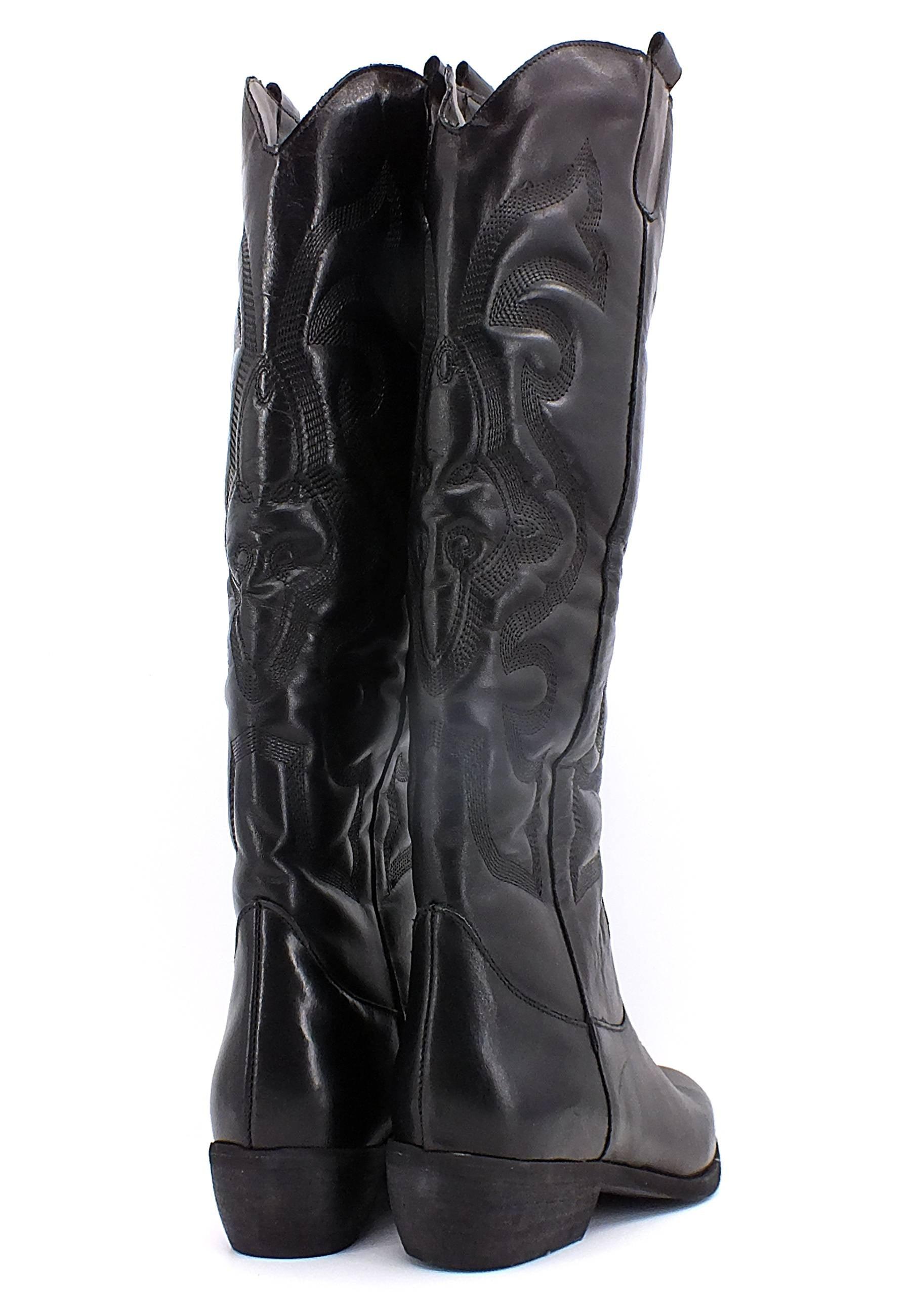 DIVINE FOLLIE Stivale Texano Ricamo Donna Nero DF617 - Sandrini Calzature e Abbigliamento