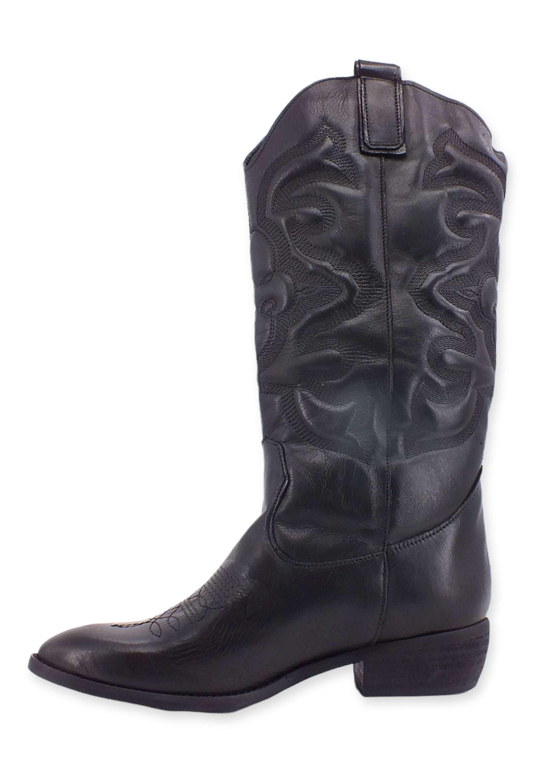 DIVINE FOLLIE Stivale Texano Ricamo Nero DF607 - Sandrini Calzature e Abbigliamento