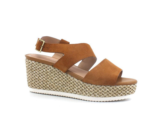 GEOX Sandalo Zeppa Pelle Lipari Marrone Cognac - Sandrini Calzature e Abbigliamento