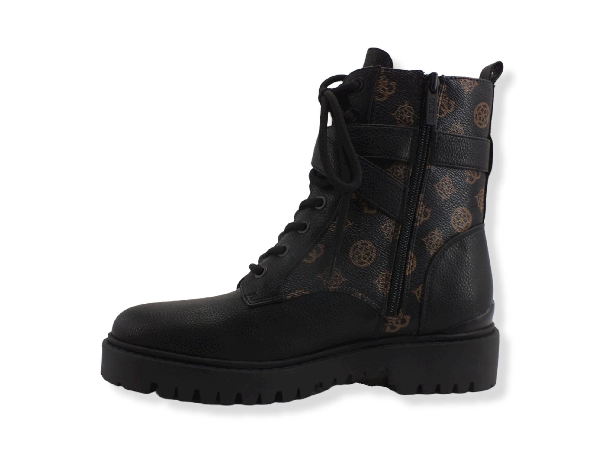 GUESS Anfibio Donna Loghi Printed Zip Laterali Brown Ocra FL8ONAFAL10 - Sandrini Calzature e Abbigliamento