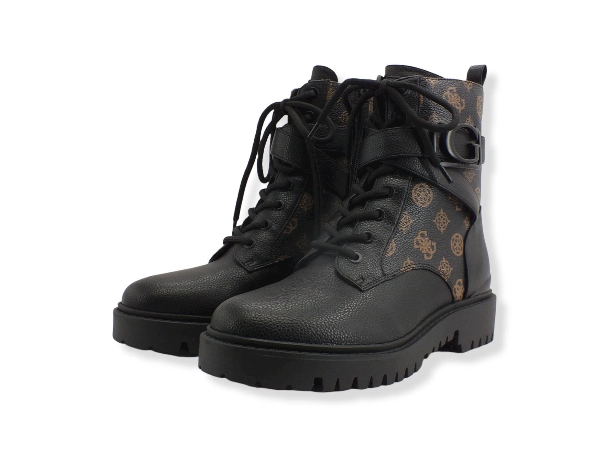 GUESS Anfibio Donna Loghi Printed Zip Laterali Brown Ocra FL8ONAFAL10 - Sandrini Calzature e Abbigliamento