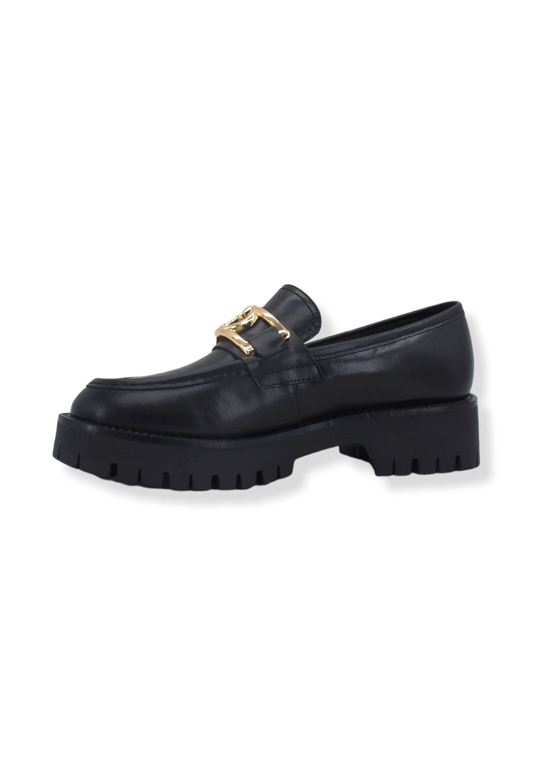 GUESS Mocassino Abrasivato Logo Gold Donna Black FL7ILRLEA14 - Sandrini Calzature e Abbigliamento