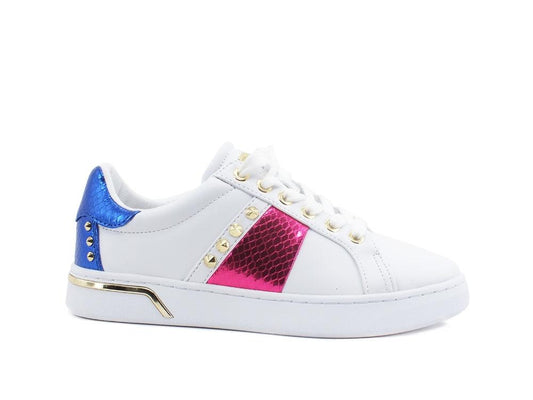 GUESS Sneaker Borchie Inserti Cocco White Fuxia Blu FL5LATELE12 - Sandrini Calzature e Abbigliamento