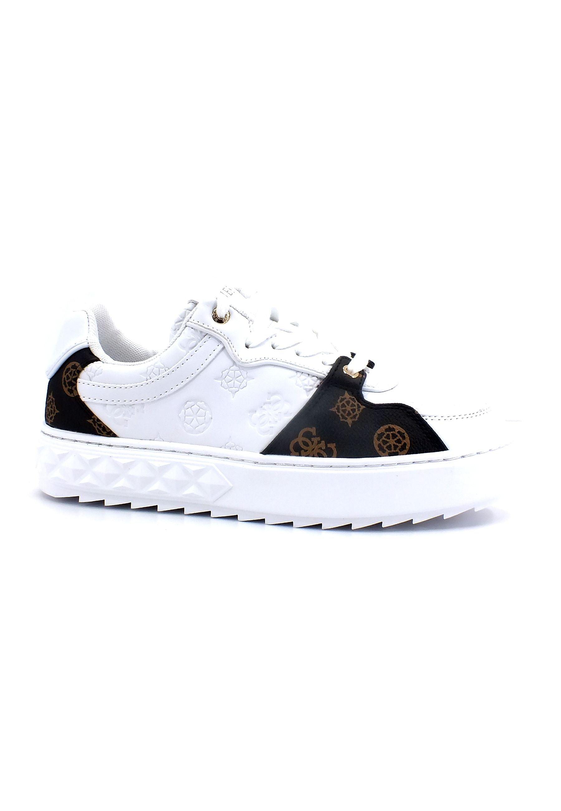 GUESS Sneaker Loghi Donna White Brown FL5FIESMA12 - Sandrini Calzature e Abbigliamento