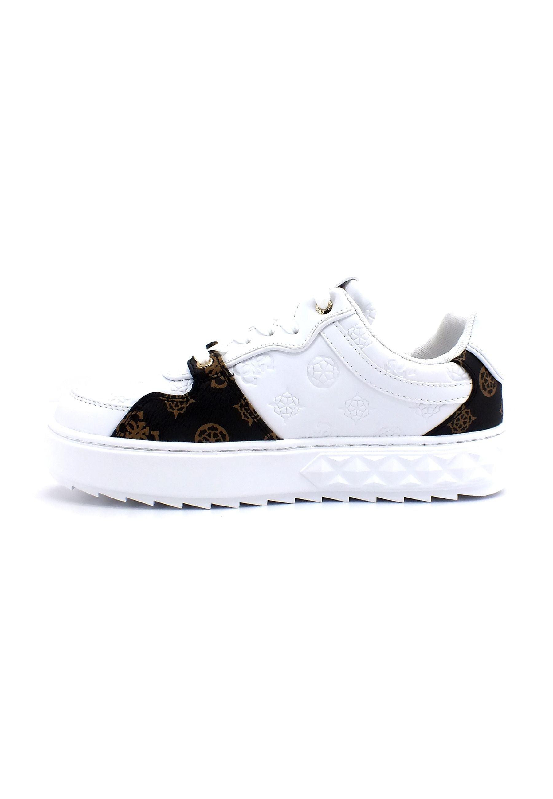 GUESS Sneaker Loghi Donna White Brown FL5FIESMA12 - Sandrini Calzature e Abbigliamento