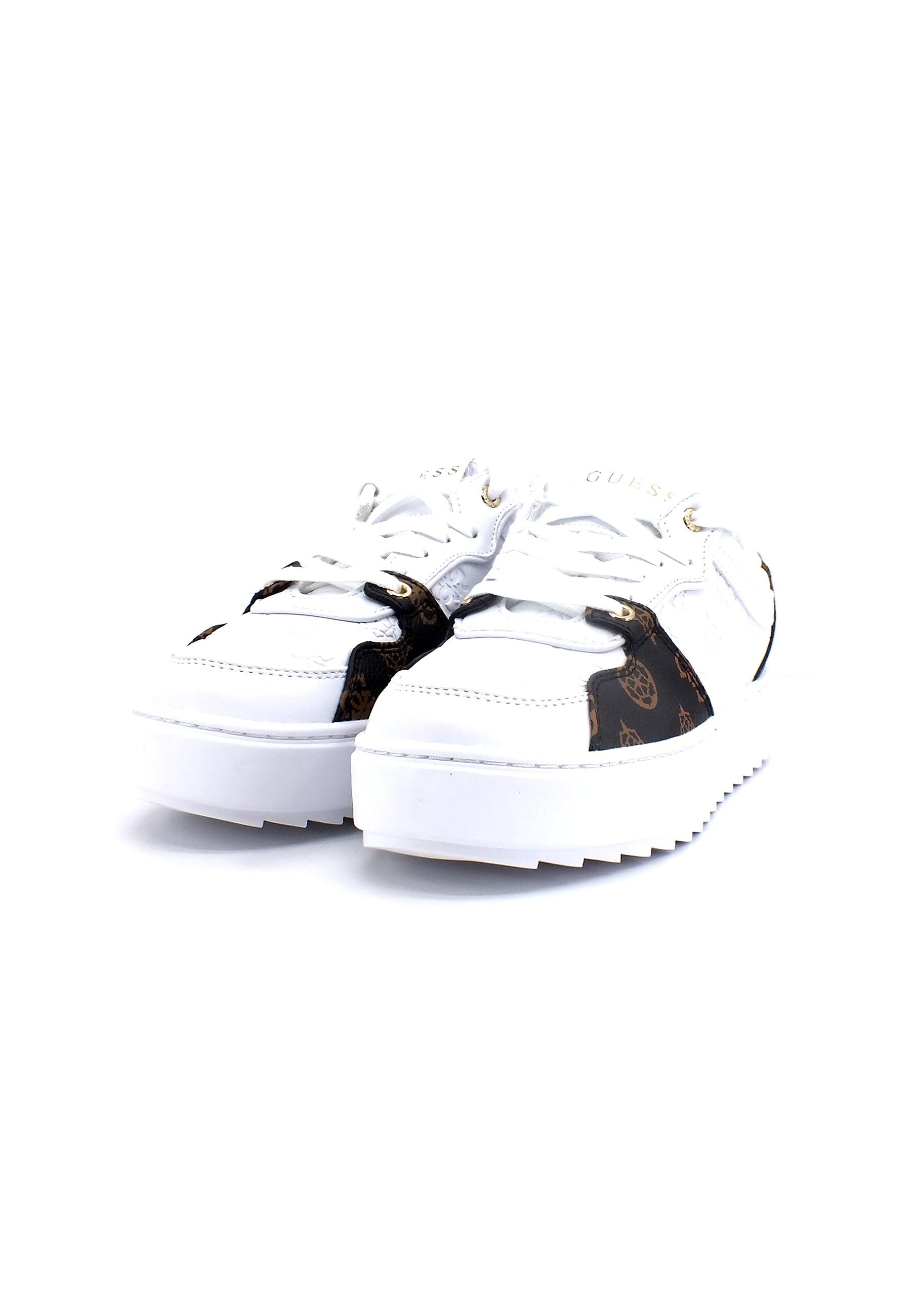 GUESS Sneaker Loghi Donna White Brown FL5FIESMA12 - Sandrini Calzature e Abbigliamento