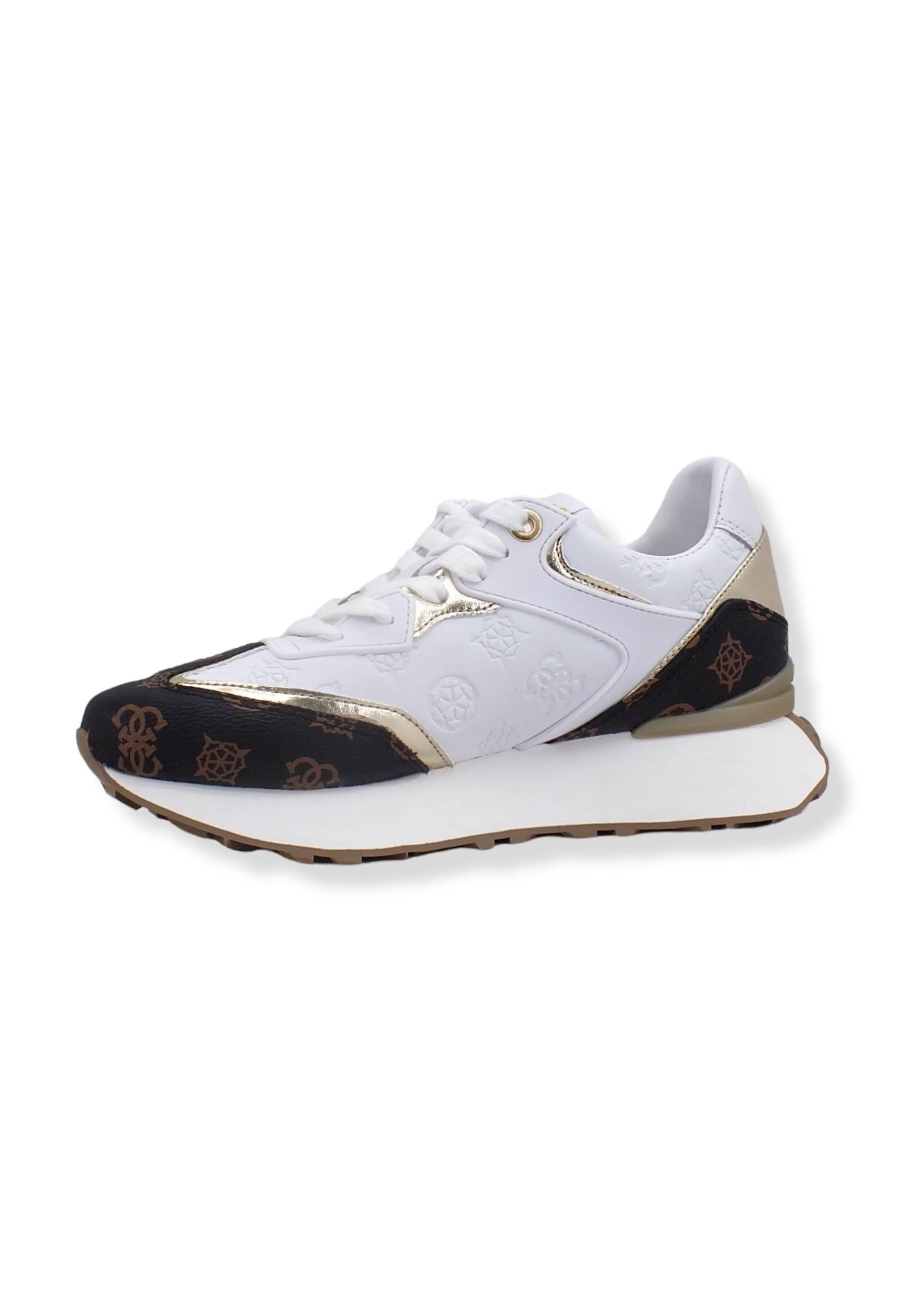 GUESS Sneaker Loghi Rilievo Lamè Donna White Brown FL7LUCFAL12 - Sandrini Calzature e Abbigliamento