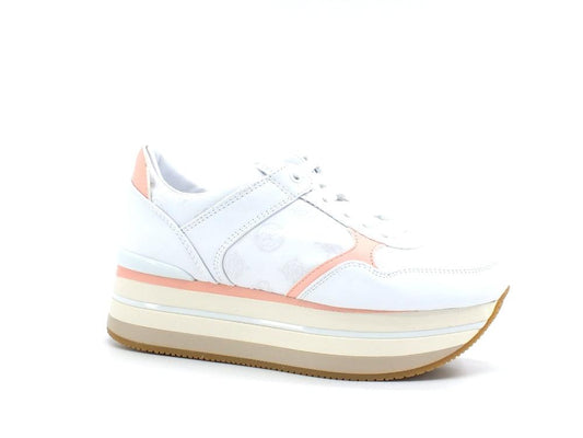 GUESS Sneaker Platform Loghi Printed White Peach FL5HIDELE12 - Sandrini Calzature e Abbigliamento