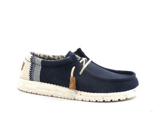 HEY DUDE Wally Linen Scarpa Vela Lacci Navy Blu 110792568 - Sandrini Calzature e Abbigliamento