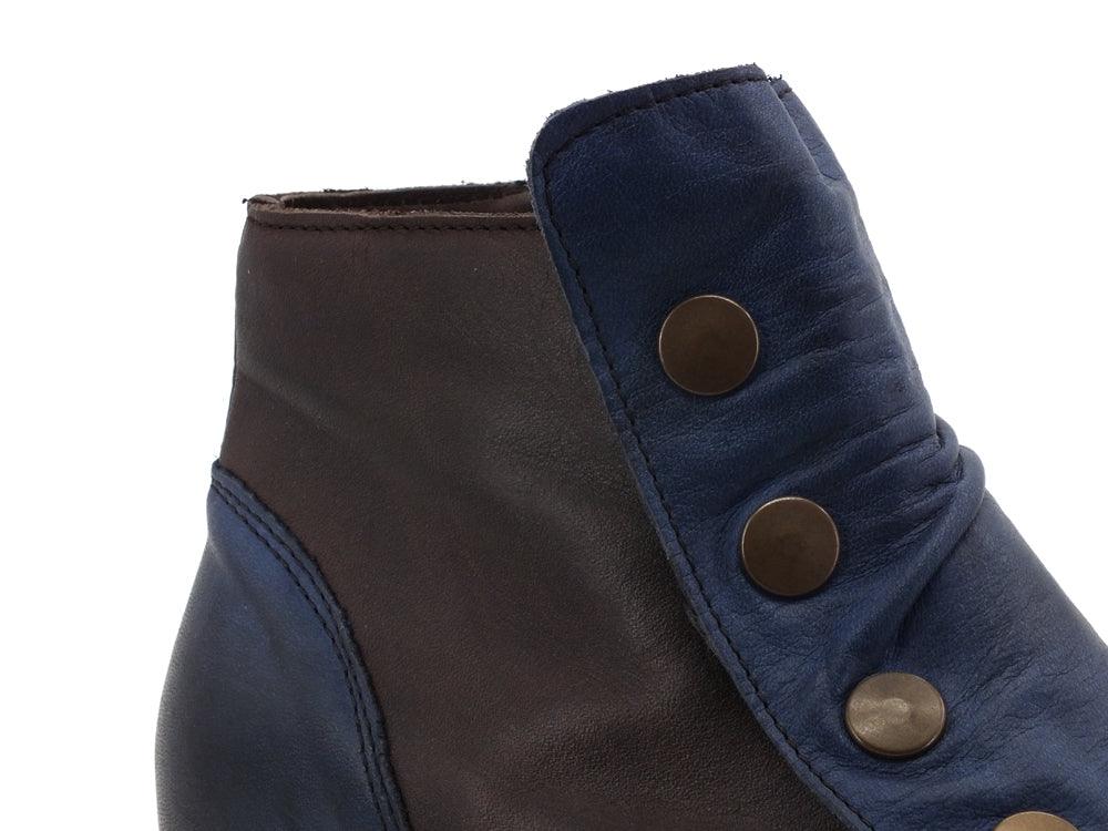 JIUDIT Polacco Stivaletto Pelle Bottoni Bicolor Testa di Moro Blu 1420/FC - Sandrini Calzature e Abbigliamento
