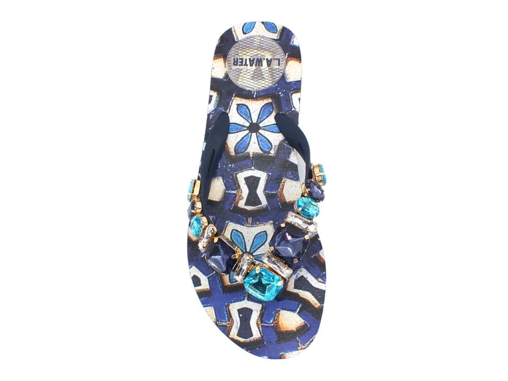L.A. WATER Majolica Infradito Blue Multi 02122B - Sandrini Calzature e Abbigliamento