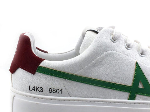 L4K3 College 4 Sneaker Pelle Tricolor Bianco Verde Rosso F60-COL - Sandrini Calzature e Abbigliamento