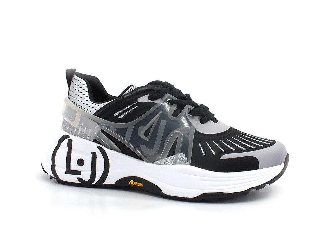 LIU JO 12:12 01 Sneaker Spreading Lycra White Black Silver BA2141EX018 - Sandrini Calzature e Abbigliamento