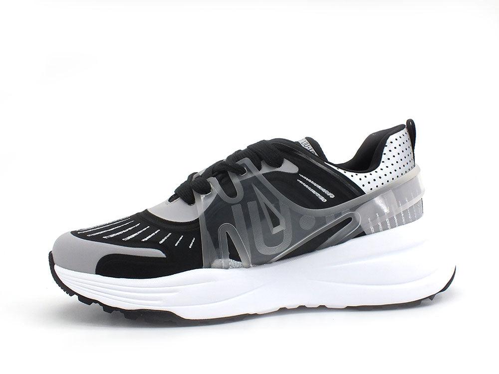 LIU JO 12:12 01 Sneaker Spreading Lycra White Black Silver BA2141EX018 - Sandrini Calzature e Abbigliamento