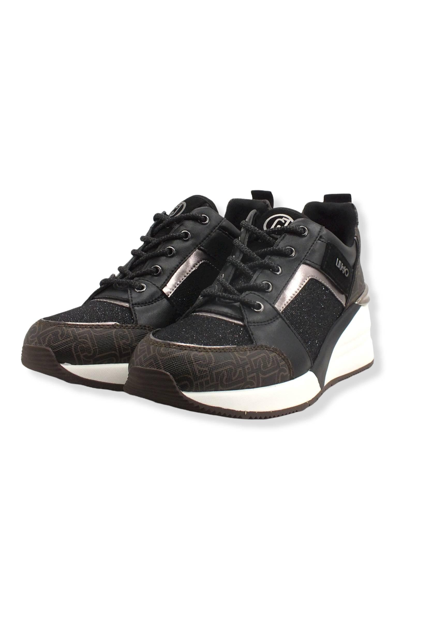 LIU JO Alyssa 01 Sneaker Zeppa Monogram Donna Brown Black BF2027TX250 - Sandrini Calzature e Abbigliamento