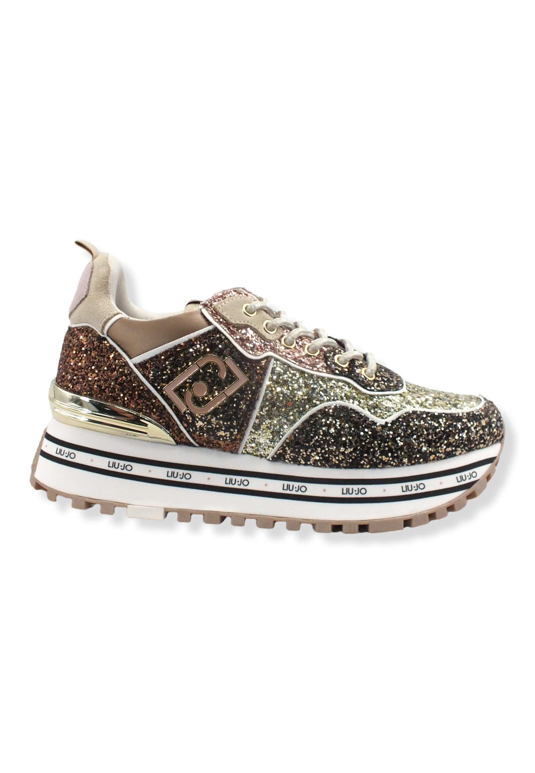 LIU JO Maxi Wonder 24 Glitter Sneaker Donna Light Gold BF2103TX007 - Sandrini Calzature e Abbigliamento