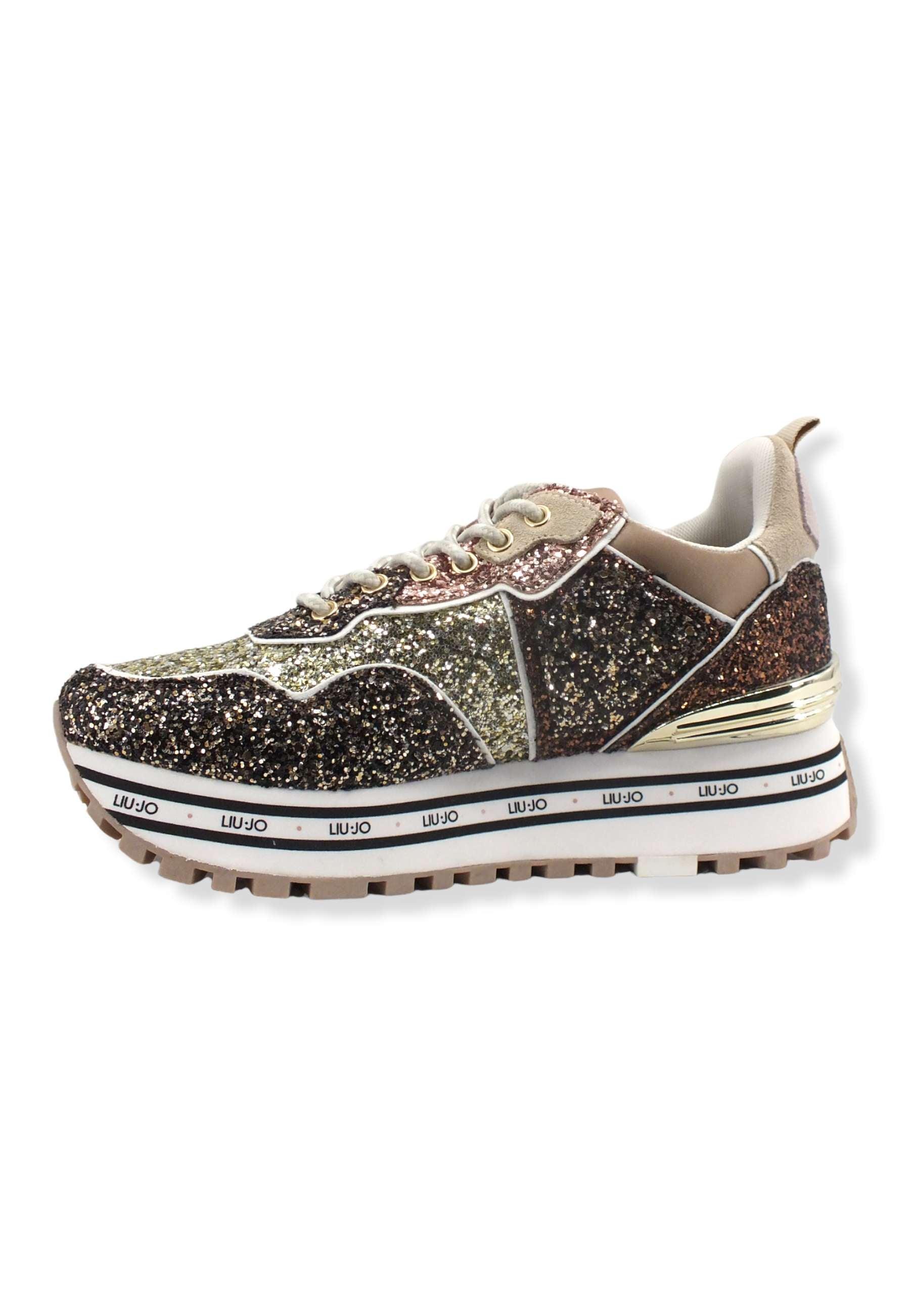 LIU JO Maxi Wonder 24 Glitter Sneaker Donna Light Gold BF2103TX007 - Sandrini Calzature e Abbigliamento