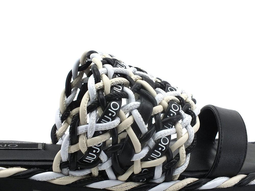 LIU JO Pepita 01 Ciabatta Spreading Intreccio Black White SA2137EX014 - Sandrini Calzature e Abbigliamento