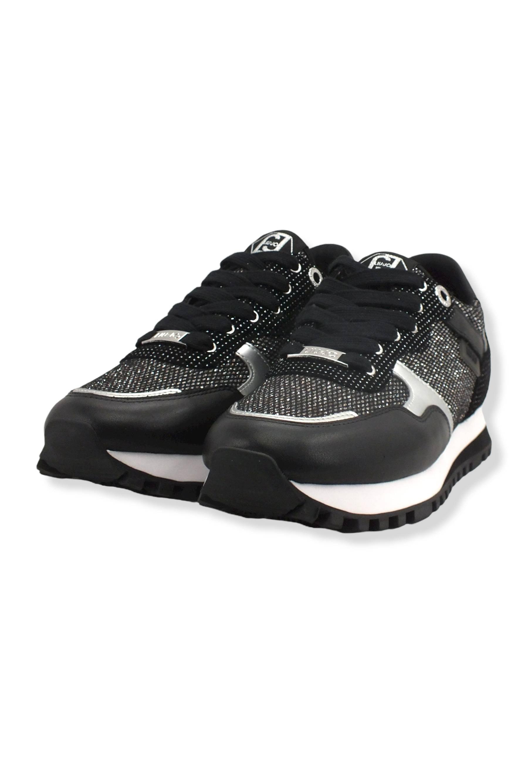 LIU JO Wonder 01 Glitter Sneaker Donna Black Silver BF2061PX239 - Sandrini Calzature e Abbigliamento
