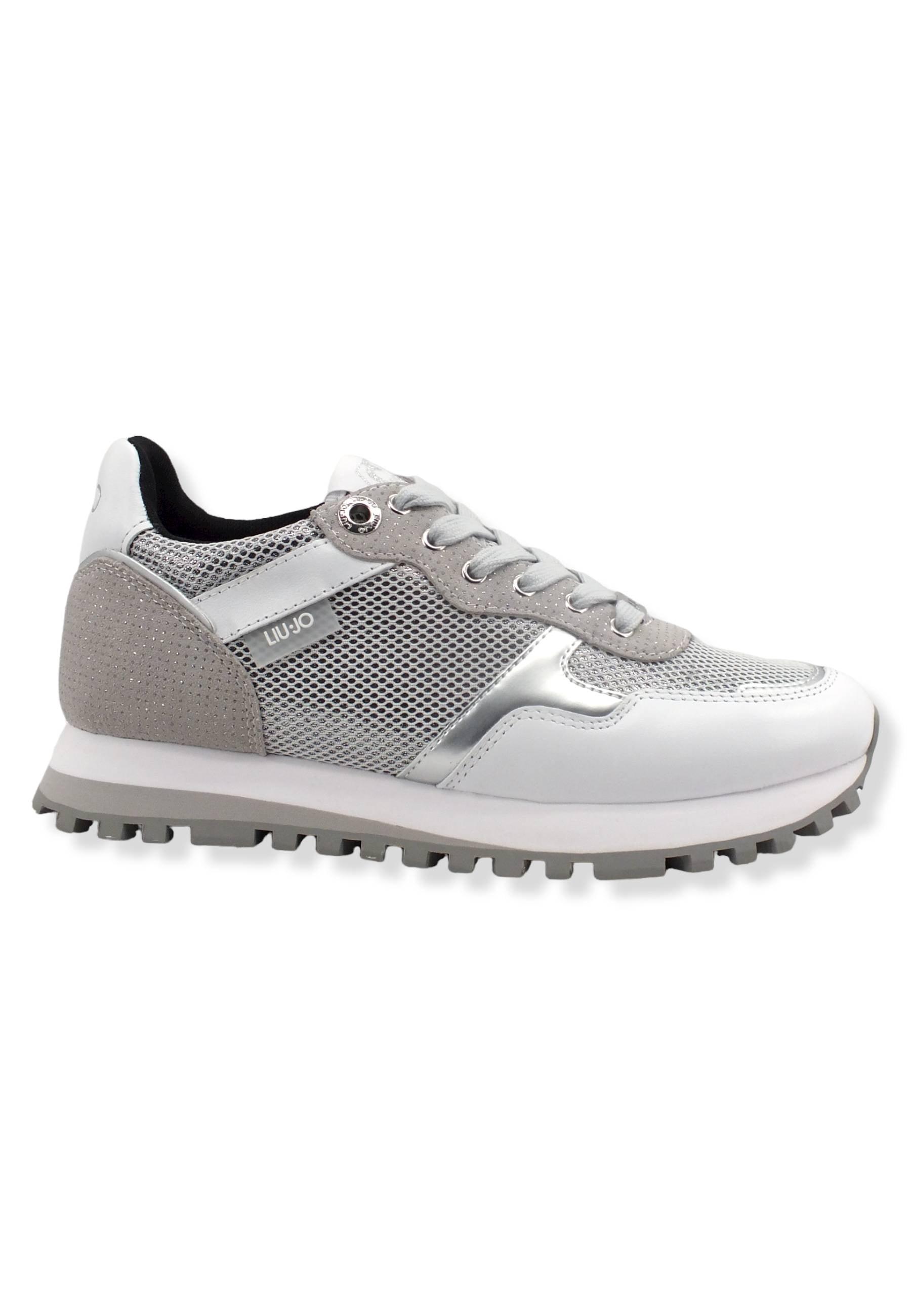 LIU JO Wonder 01 Glitter Sneaker Donna Silver White BF2061PX239 - Sandrini Calzature e Abbigliamento