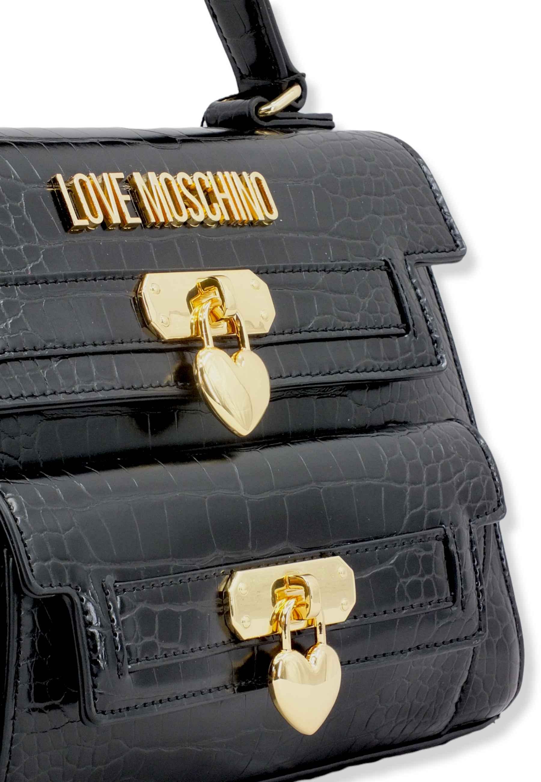 LOVE MOSCHINO Borsa Satchel Double Stampa Coccodrillo Nera JC4200PP1FLF0000 - Sandrini Calzature e Abbigliamento