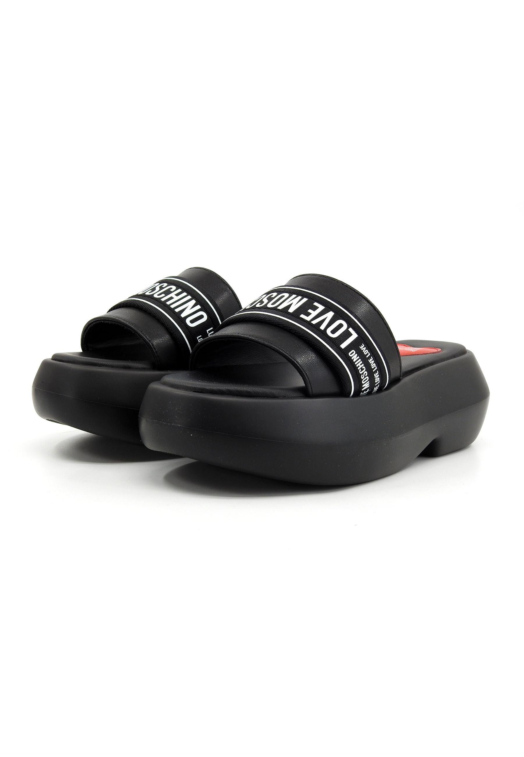 LOVE MOSCHINO Ciabatta Platform Donna Nero Bianco JA28107IOIIX700A - Sandrini Calzature e Abbigliamento
