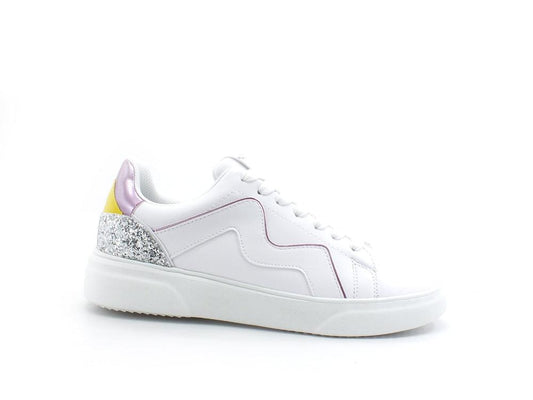 MANILA GRACE Sneaker Pelle Retro Bicolor Bianco Argento Lilla S605 - Sandrini Calzature e Abbigliamento