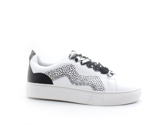 MANILA GRACE Sneaker Pois Borchie Glitter Bianco Nero S610 - Sandrini Calzature e Abbigliamento