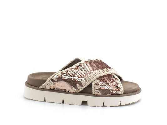 MOU Criss Cross Sandalo Plain Sequins Ciabatta Rosa Gold MU.SW461000G - Sandrini Calzature e Abbigliamento