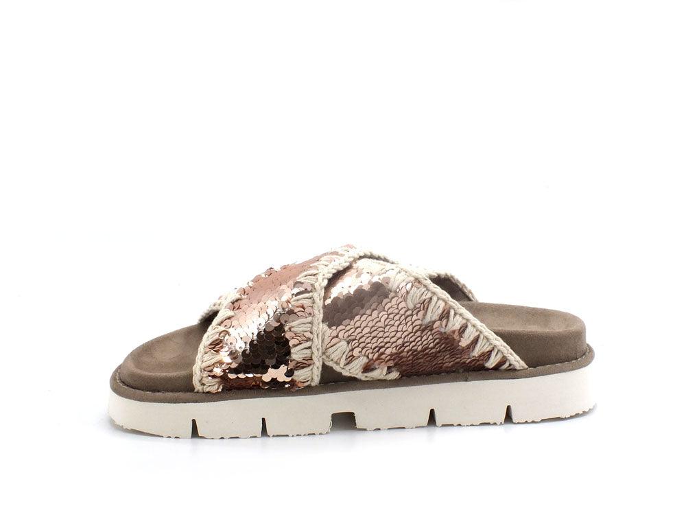 MOU Criss Cross Sandalo Plain Sequins Ciabatta Rosa Gold MU.SW461000G - Sandrini Calzature e Abbigliamento