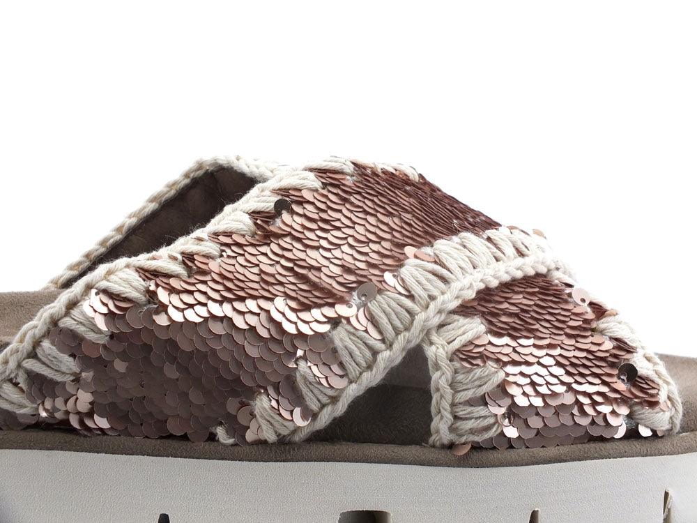 MOU Criss Cross Sandalo Plain Sequins Ciabatta Rosa Gold MU.SW461000G - Sandrini Calzature e Abbigliamento