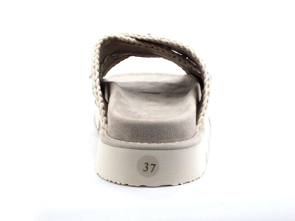 MOU Criss Cross Sandalo Plain Sequins Ciabatta White Silver MU.SW461000G - Sandrini Calzature e Abbigliamento