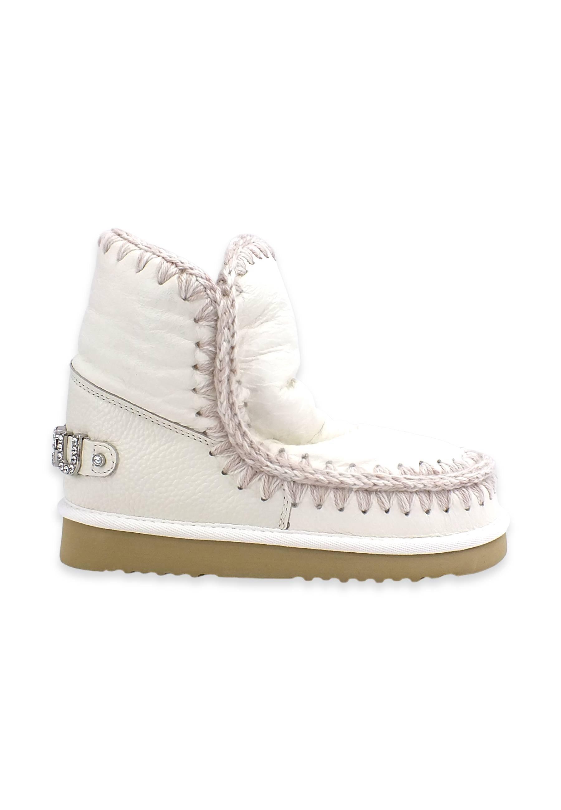 MOU Eskimo 18 Rhinestones Logo Stivaletto Pelo Donna WXWHI Waxi White - Sandrini Calzature e Abbigliamento