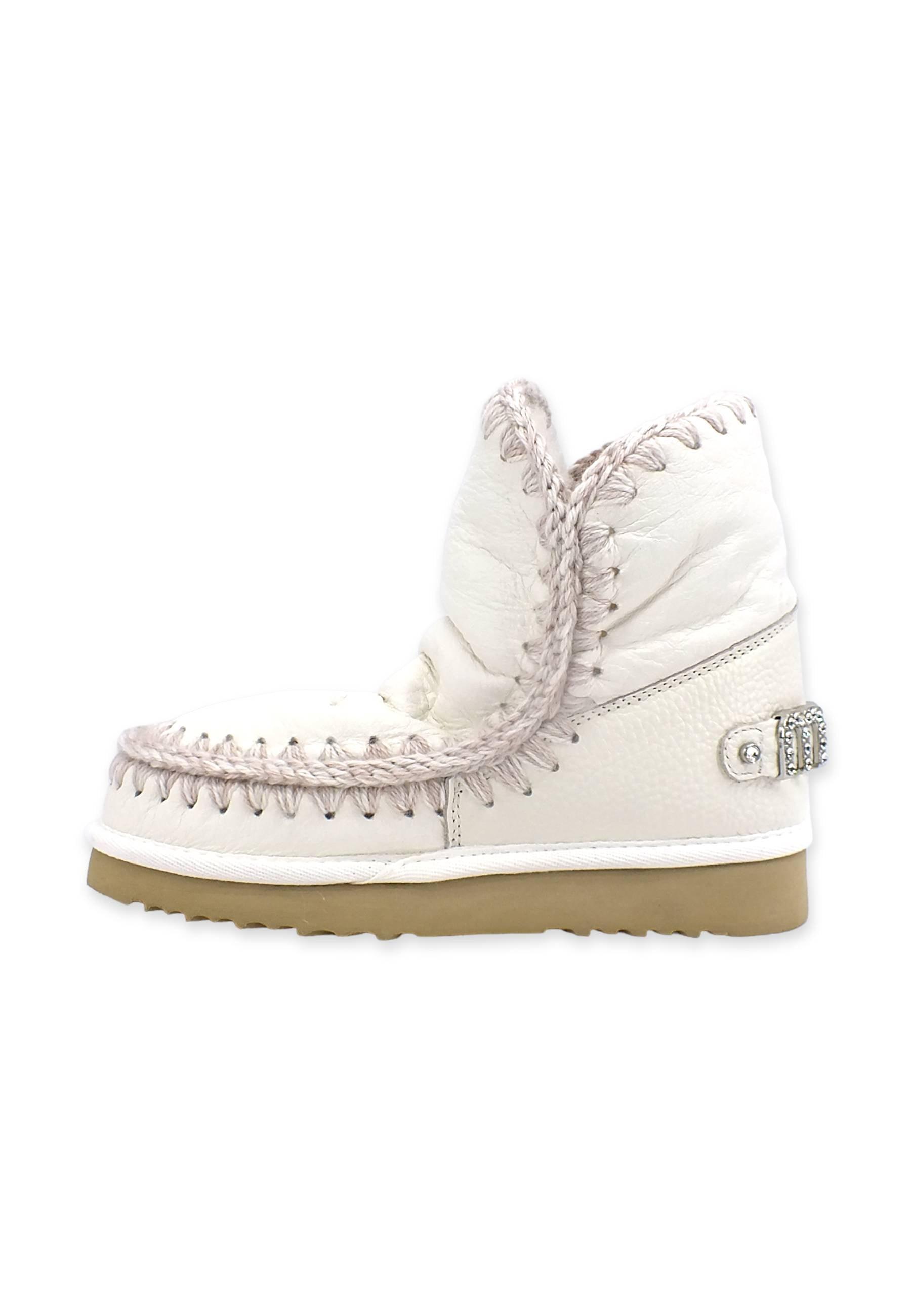 MOU Eskimo 18 Rhinestones Logo Stivaletto Pelo Donna WXWHI Waxi White - Sandrini Calzature e Abbigliamento