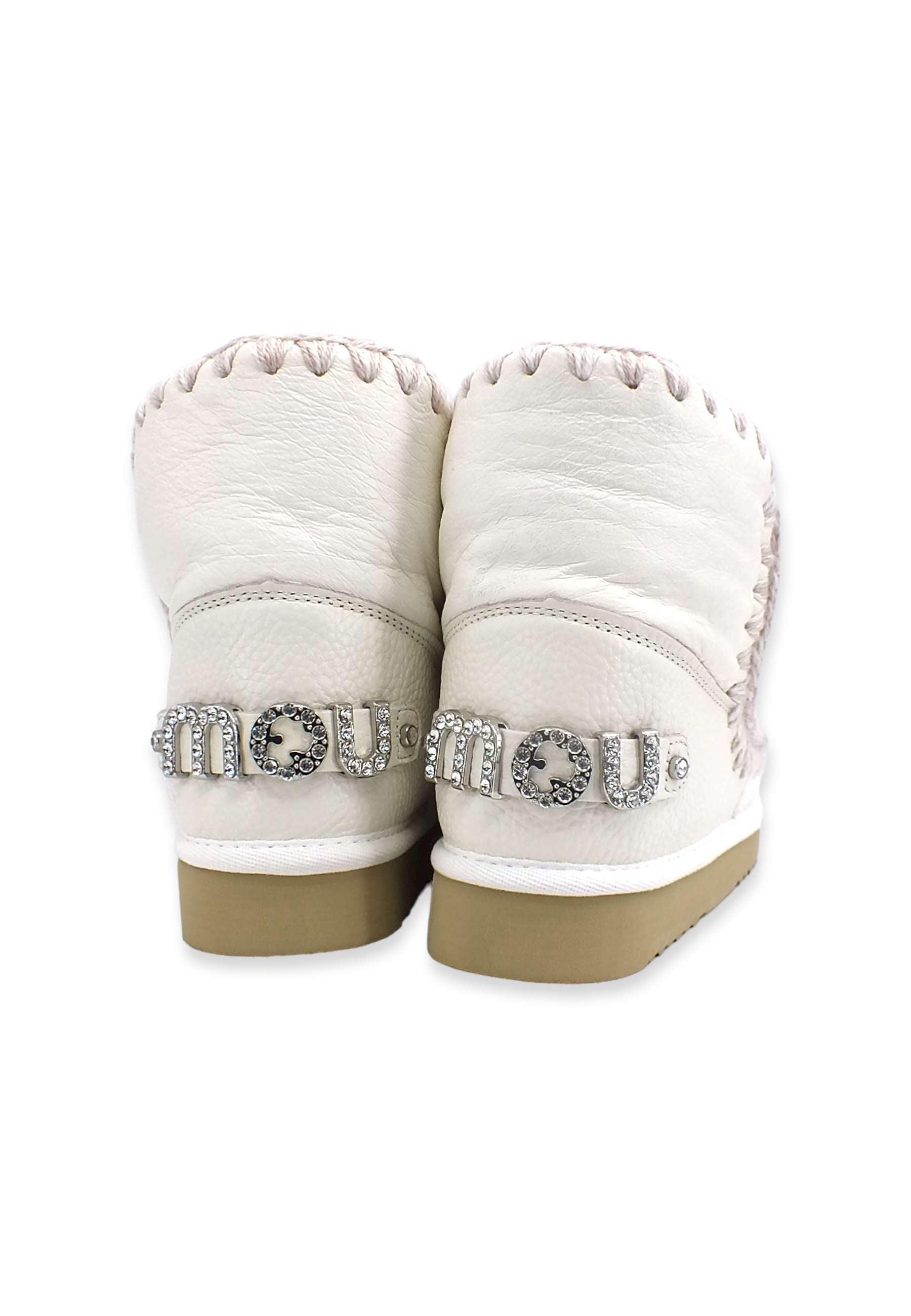 MOU Eskimo 18 Rhinestones Logo Stivaletto Pelo Donna WXWHI Waxi White - Sandrini Calzature e Abbigliamento