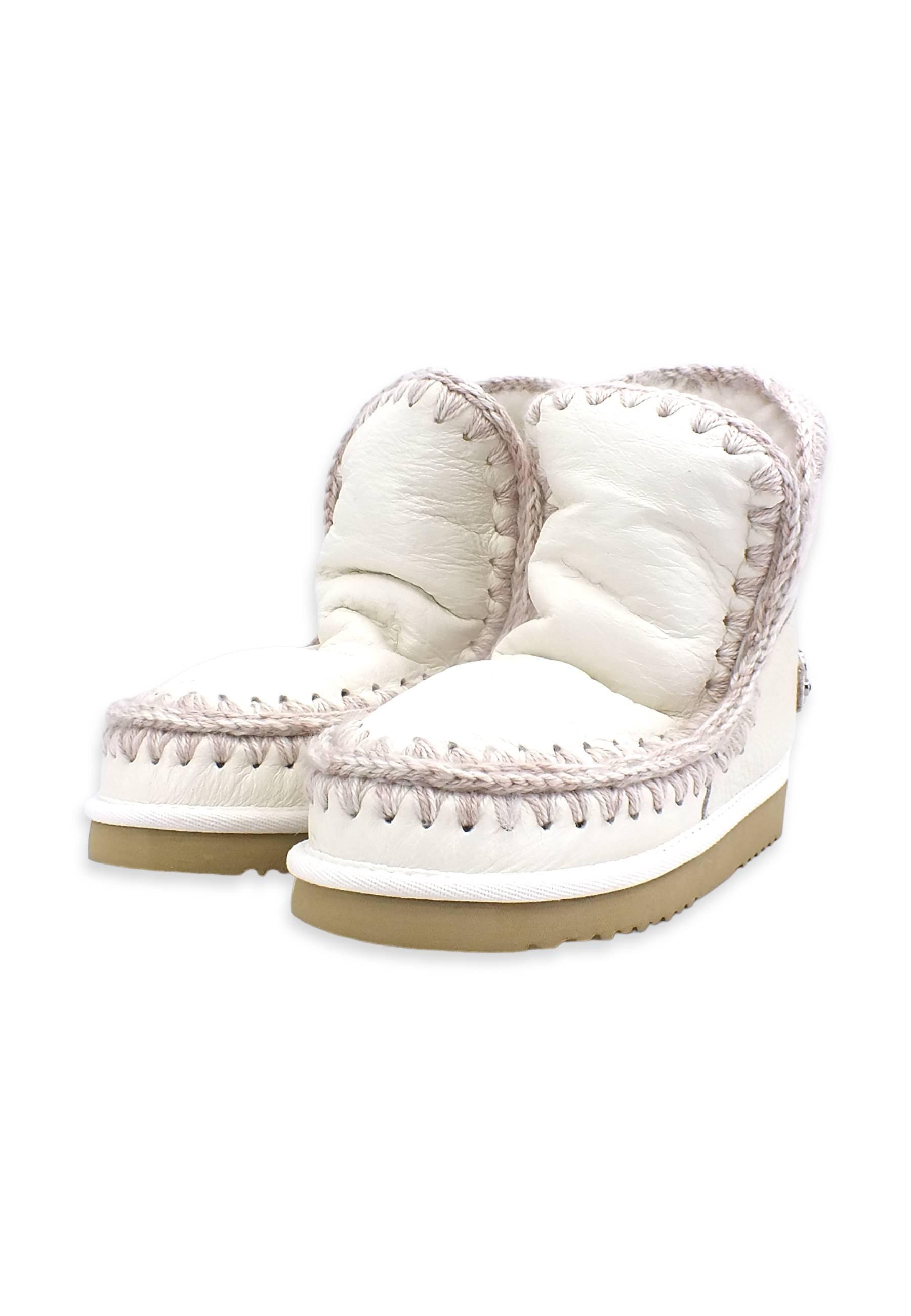 MOU Eskimo 18 Rhinestones Logo Stivaletto Pelo Donna WXWHI Waxi White - Sandrini Calzature e Abbigliamento