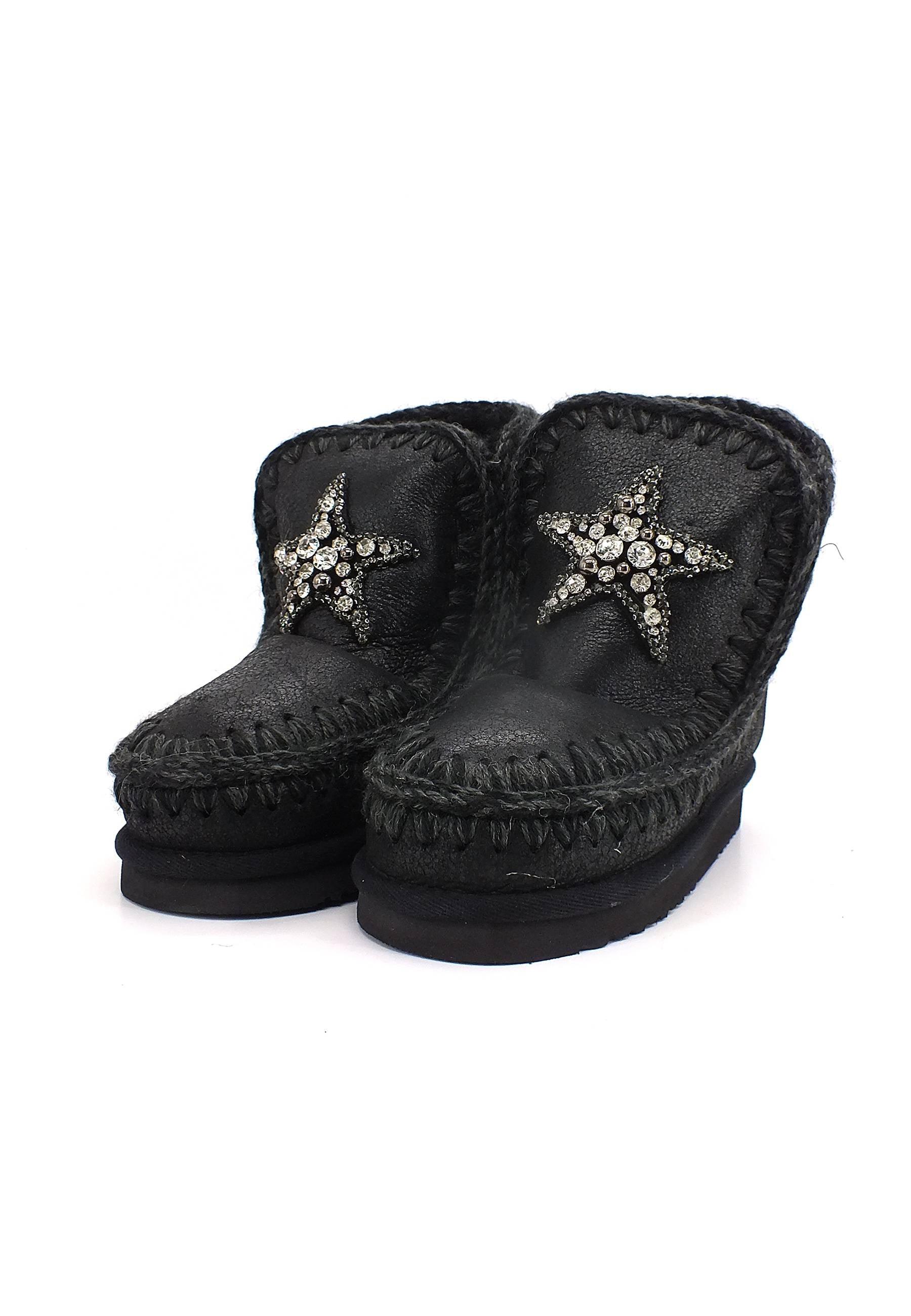 MOU Eskimo 18 Star Stivaletto Pelo Donna Cracked Black Grey - Sandrini Calzature e Abbigliamento