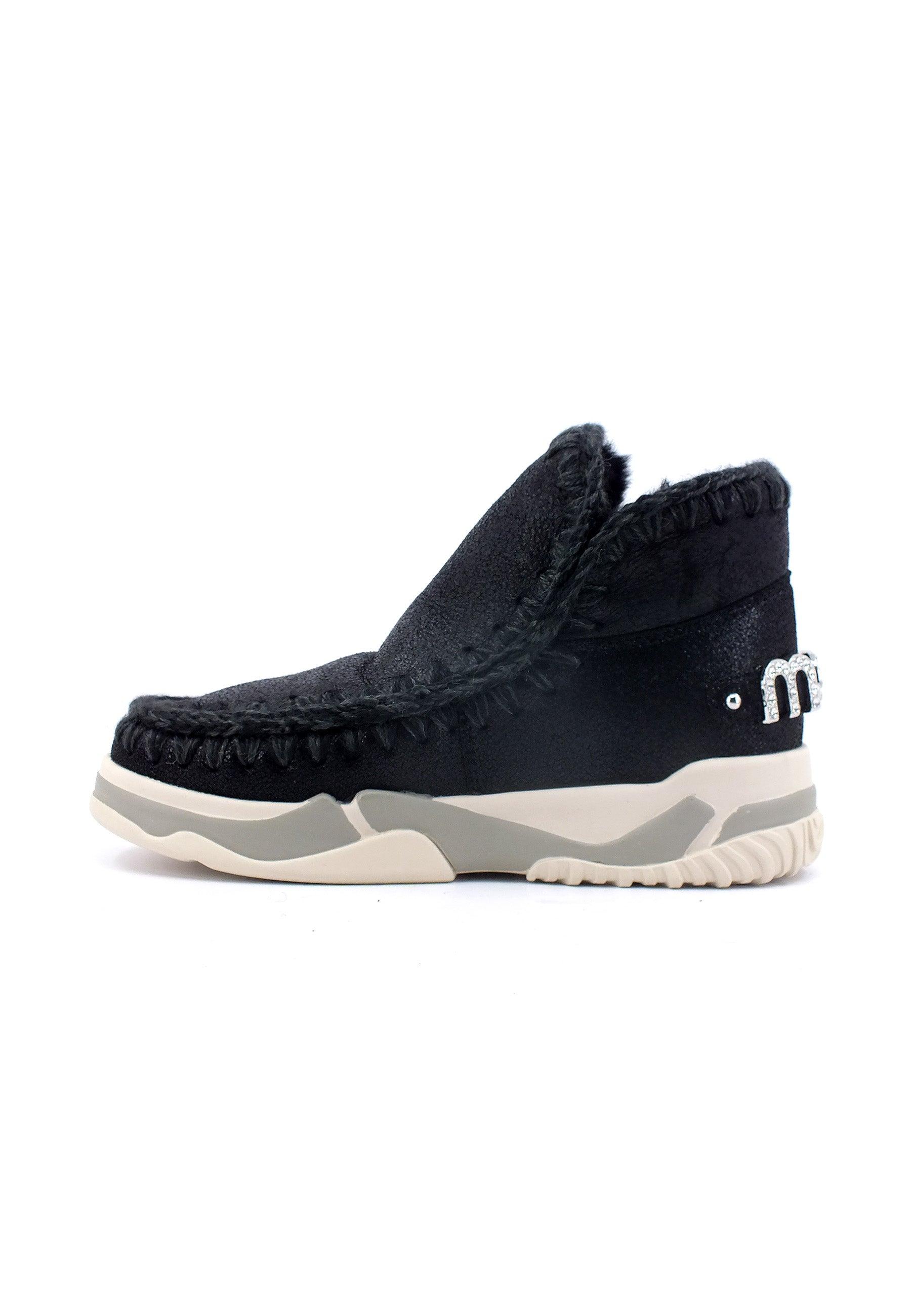 MOU Eskimo Trainer Stivaletto Pelo Donna Cracked Black Grey MU.FW201013B - Sandrini Calzature e Abbigliamento