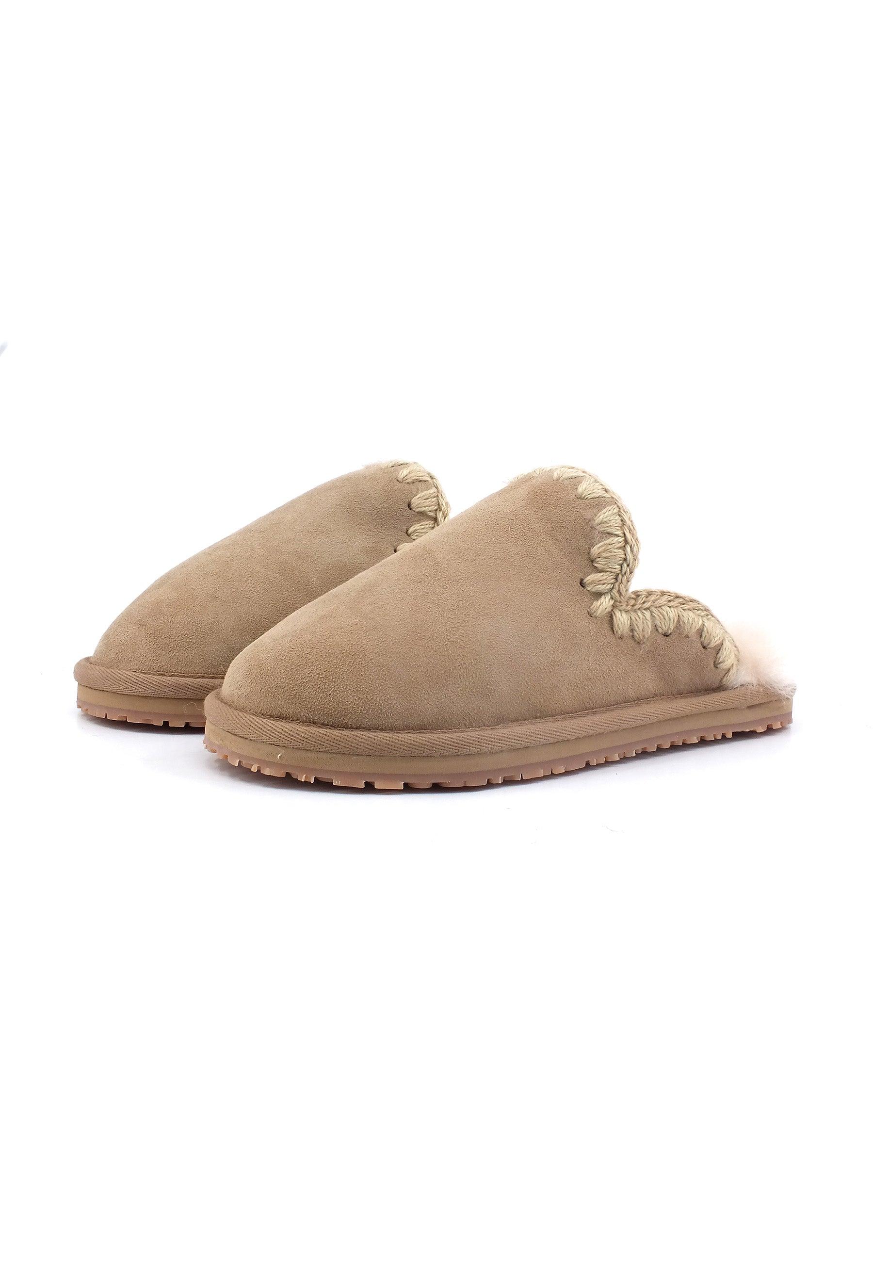 MOU Suede Eskimo Ciabatta Pelo Donna Camel Beige MU.FW161008A - Sandrini Calzature e Abbigliamento