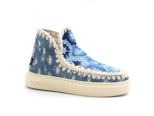 MOU Summer Eskimo Sneaker Bold Crochet Upper Denim Blue Patchwork MU.SW411005S - Sandrini Calzature e Abbigliamento