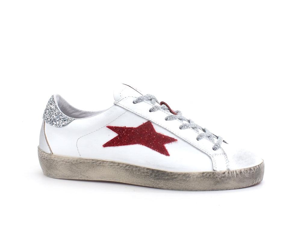 OKINAWA Low Sneaker Glitter Bianco Rosso 2106 - Sandrini Calzature e Abbigliamento