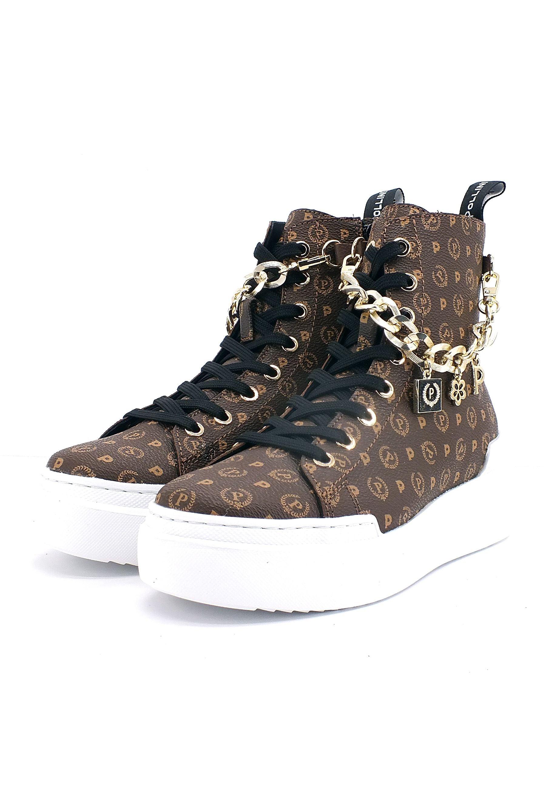 POLLINI Sneaker Hi Loghi Catena Donna Marrone TA15174G0DQ1130D - Sandrini Calzature e Abbigliamento
