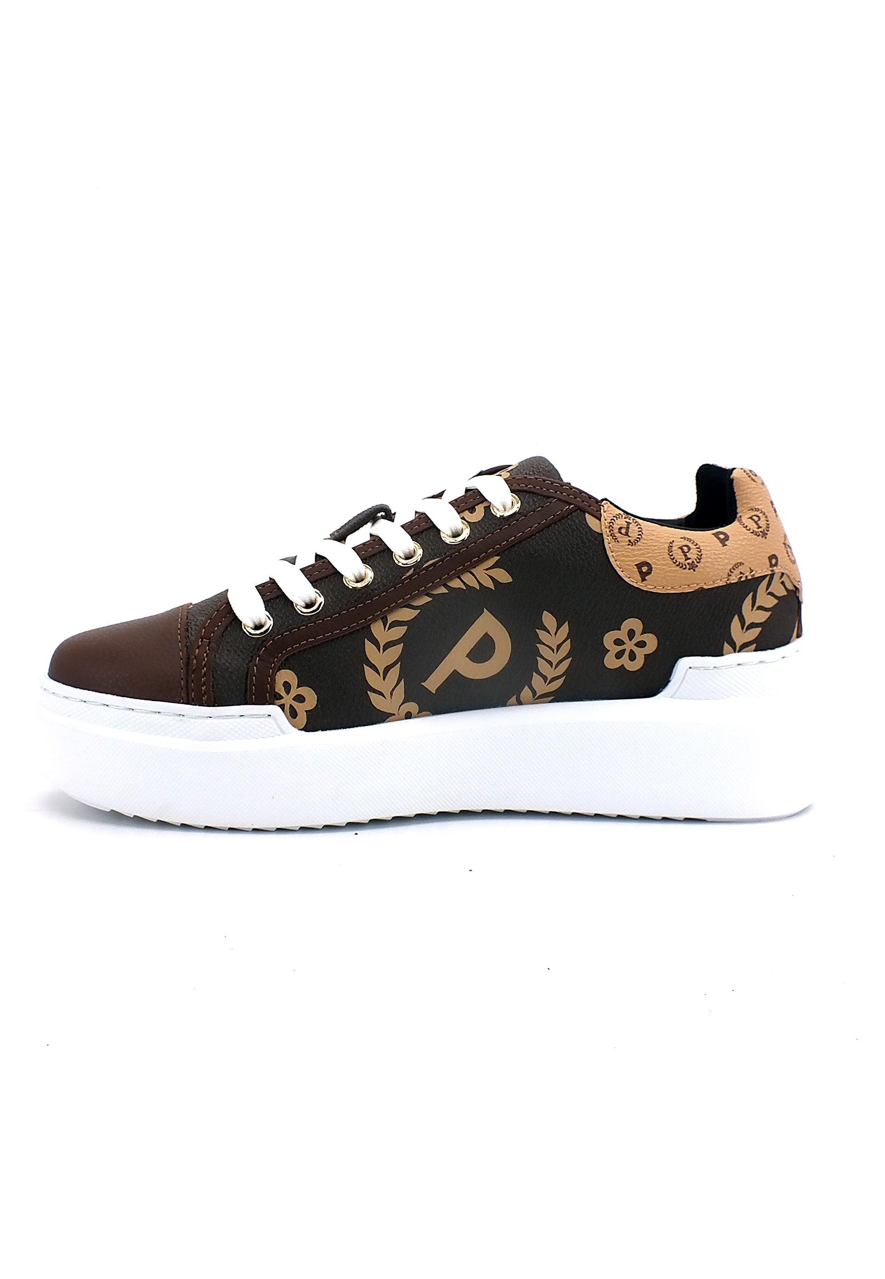 POLLINI Sneaker Loghi Donna Marrone Crema TA15274G0FQ1E11A - Sandrini Calzature e Abbigliamento