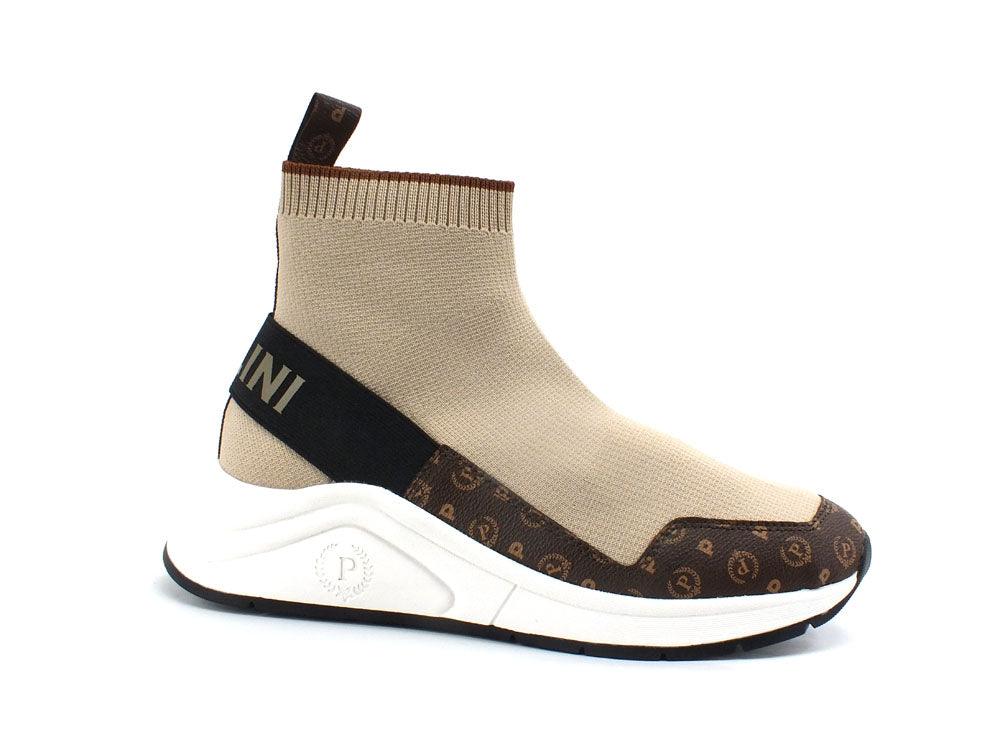POLLINI Sneaker Running Calzino Logo Marrone Beige TA15125G0DQ10300 - Sandrini Calzature e Abbigliamento