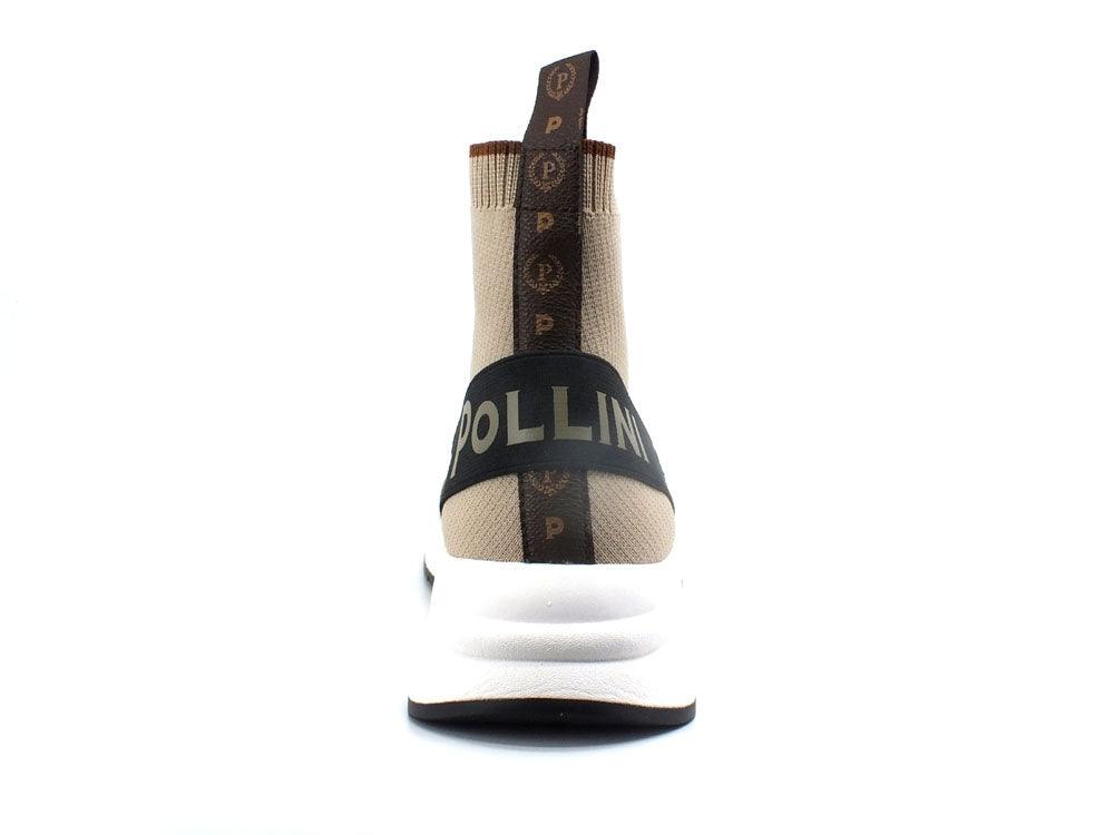 POLLINI Sneaker Running Calzino Logo Marrone Beige TA15125G0DQ10300 - Sandrini Calzature e Abbigliamento