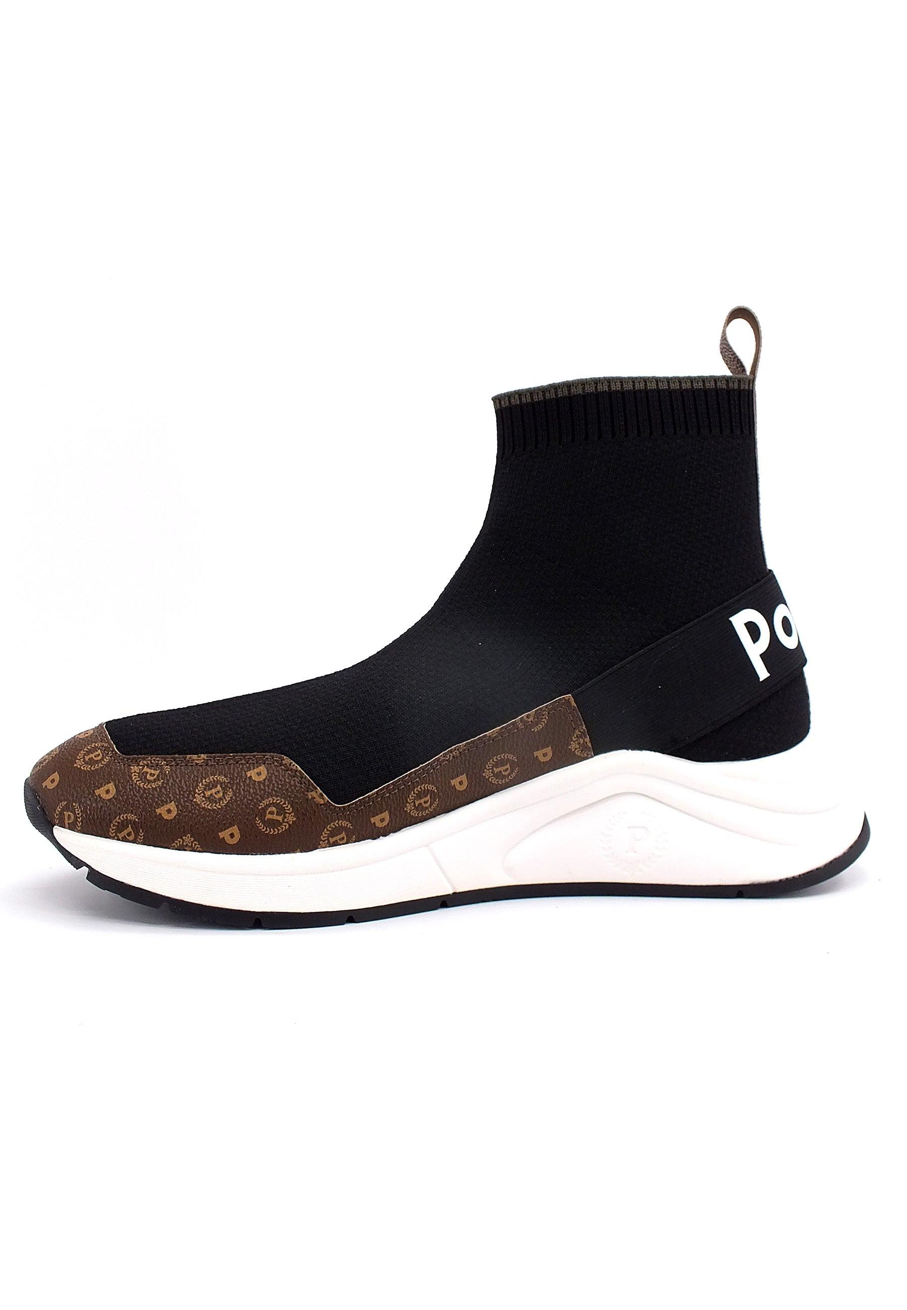POLLINI Sneaker Sock Loghi Donna Marrone Nero TA15125G0DQ1030A - Sandrini Calzature e Abbigliamento