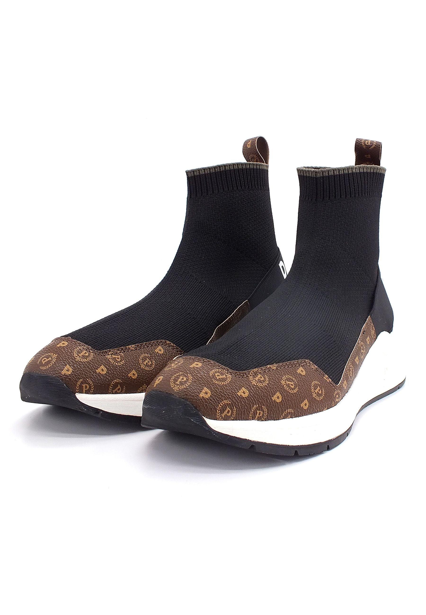 POLLINI Sneaker Sock Loghi Donna Marrone Nero TA15125G0DQ1030A - Sandrini Calzature e Abbigliamento