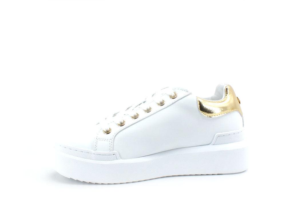 POLLINI Sneaker Strass Loghi Retro Lamè Bianco Oro SA15034G0EXG110B - Sandrini Calzature e Abbigliamento