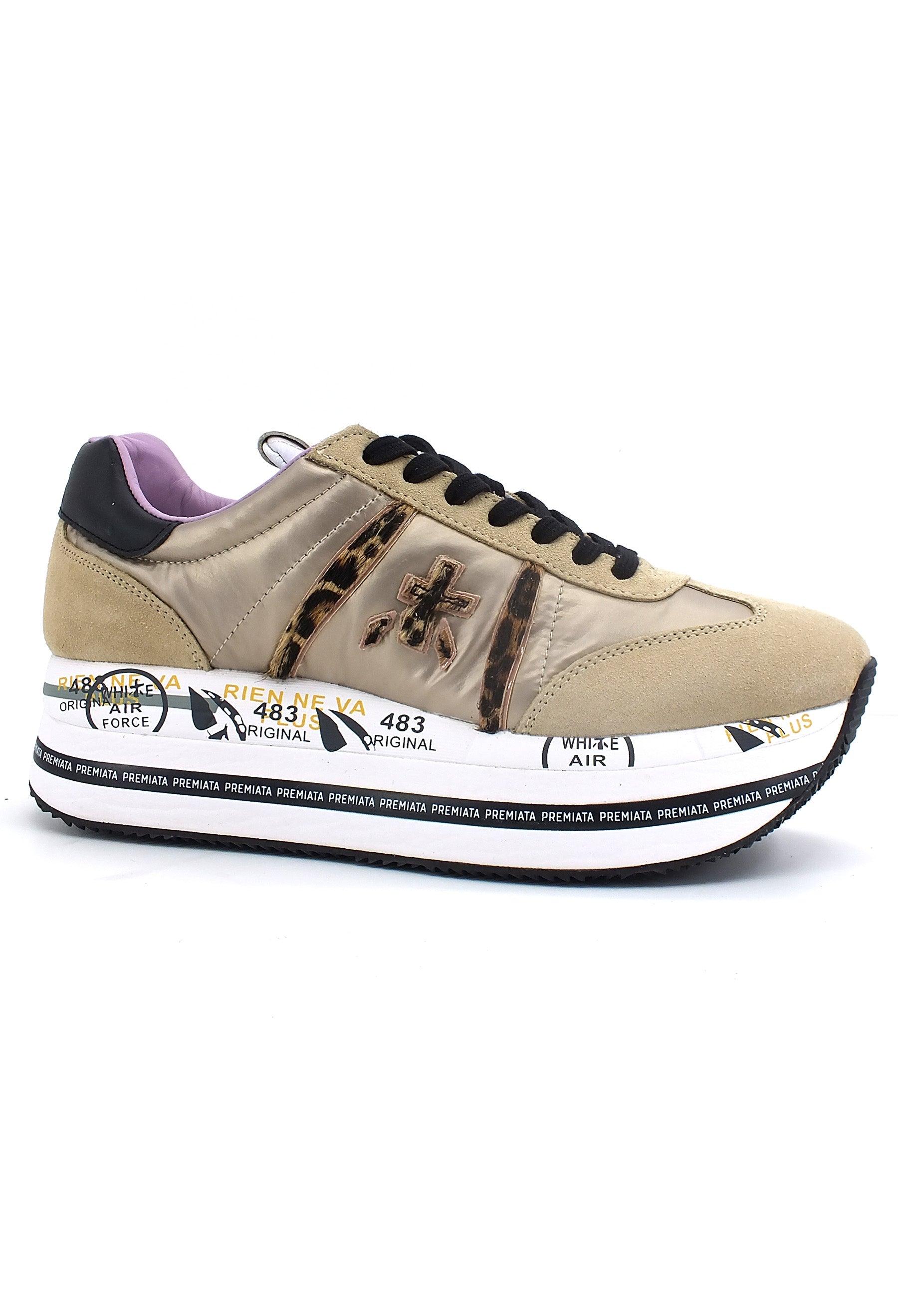 PREMIATA Beth Sneaker Platform Donna Lamè Beige Leopard BETH6018 - Sandrini Calzature e Abbigliamento
