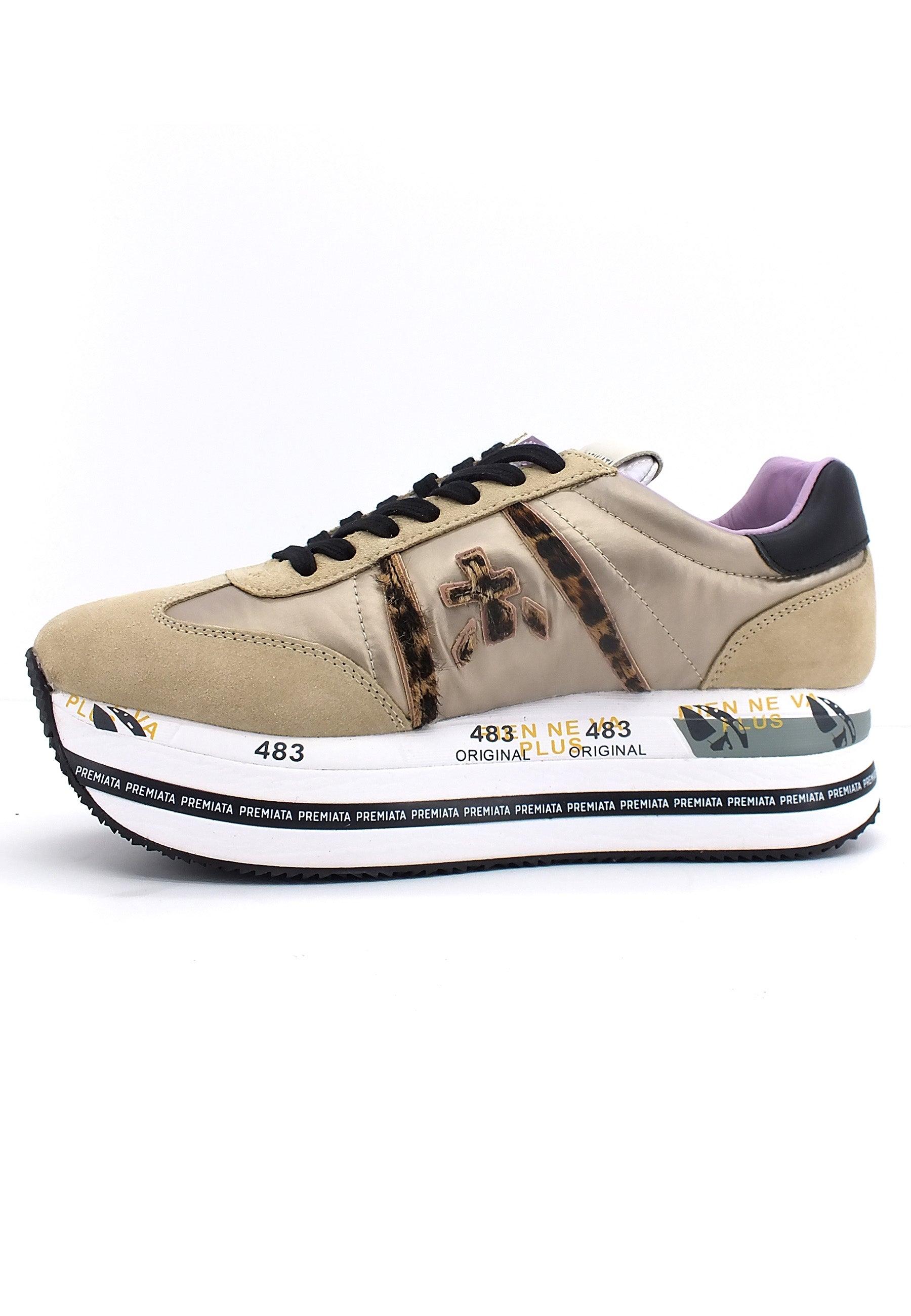 PREMIATA Beth Sneaker Platform Donna Lamè Beige Leopard BETH6018 - Sandrini Calzature e Abbigliamento